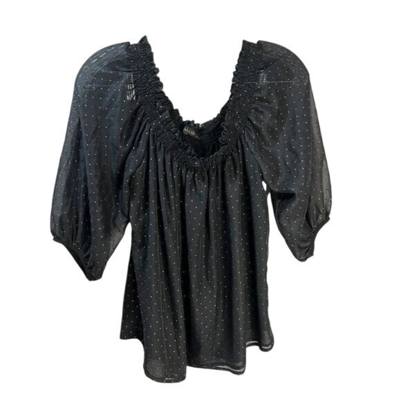 Zara Black Mesh Puffed Sleeves Top XS NWOT - Picture 2 of 7